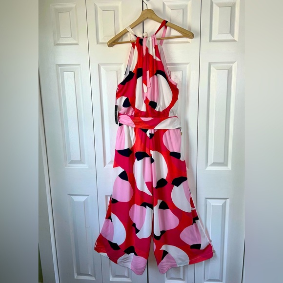 NWT Nordstrom Gibson belted halter romper, bright geometric print Sz M(8/10) - Picture 4 of 14